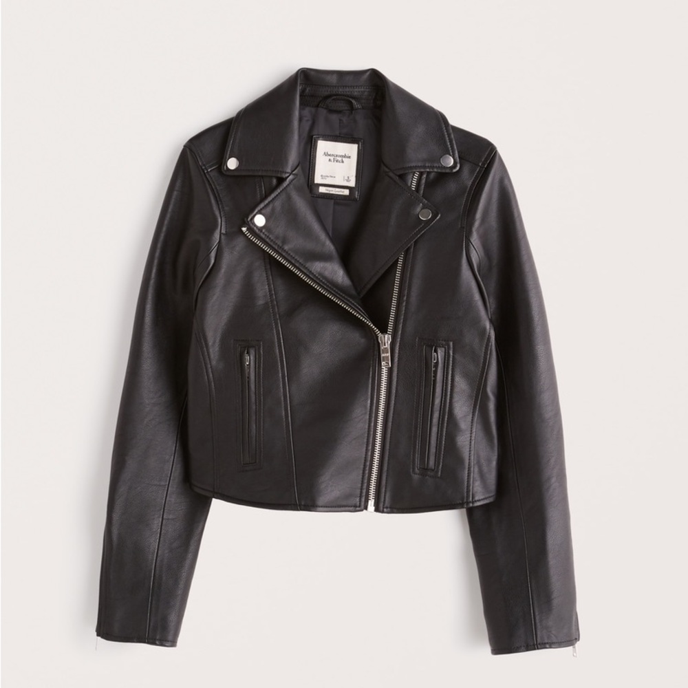 Abercrombie & Fitch Black Vegan Leather Jacket XS Biker‎ Grunge Y2K Outerwear